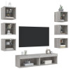 Muebles TV pared con LED 8 pzas madera ingeniería gris Sonoma 4