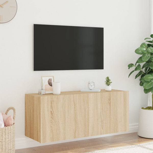 Mueble de TV de pared con luces LED roble Sonoma 100x35x41 cm M 5