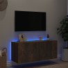 Mueble de TV de pared con luces LED roble ahumado 100x35x41 cm 4