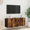 Mueble de TV de pared con luces LED roble ahumado 100x35x41 cm 5
