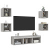 Muebles TV pared con LED 7 pzas madera ingeniería gris Sonoma 4