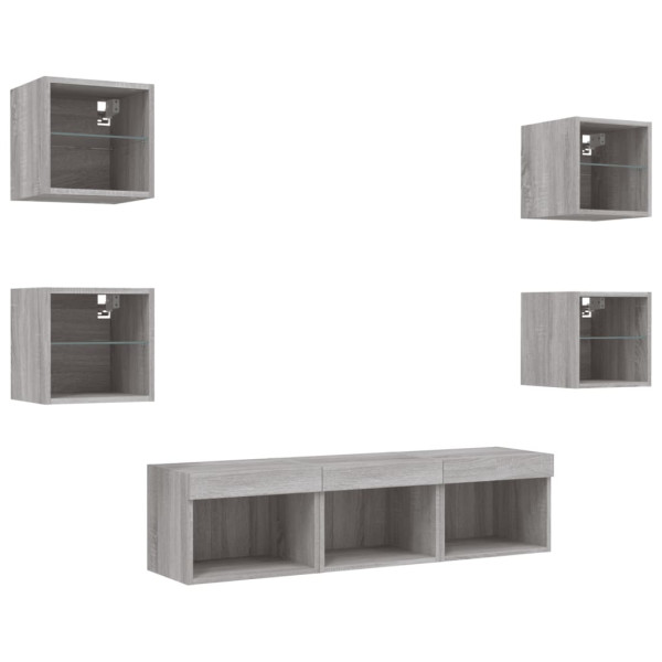 Muebles TV pared con LED 7 pzas madera ingeniería gris Sonoma M 5