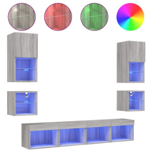 8 pcs móveis parede p/ TV c/ LEDs deriv. madeira cinza sonoma H