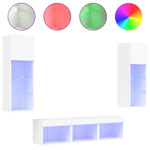 Muebles de TV de pared con LED 5 pzas madera ingeniería blanco H