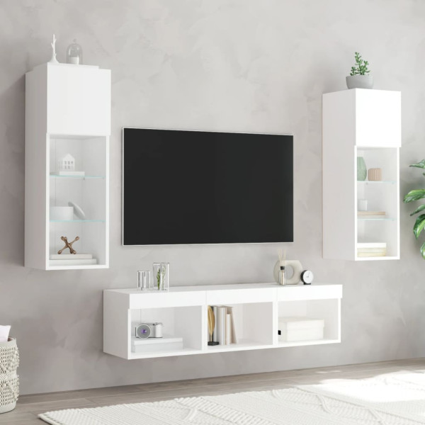 Muebles de TV de pared con LED 5 pzas madera ingeniería blanco M 3
