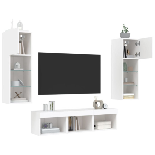 Muebles de TV de pared con LED 5 pzas madera ingeniería blanco M 4