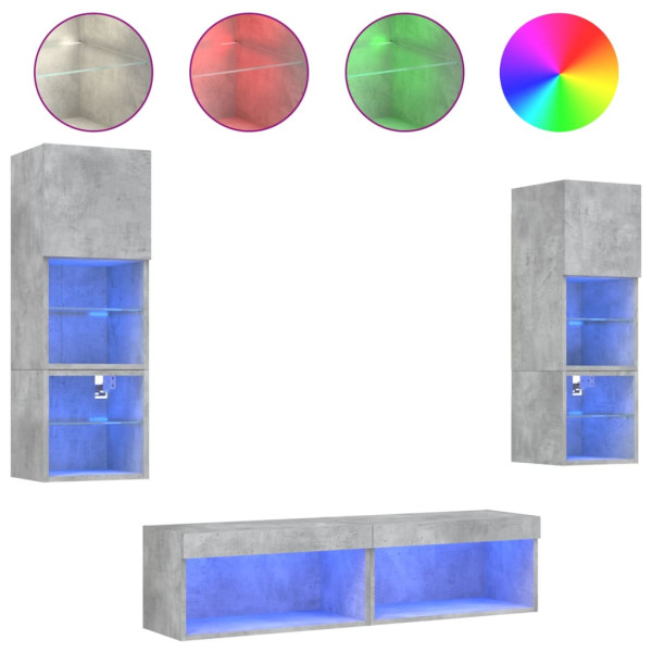 Muebles TV pared con LED 6 pzas madera ingeniería gris hormigón M 2