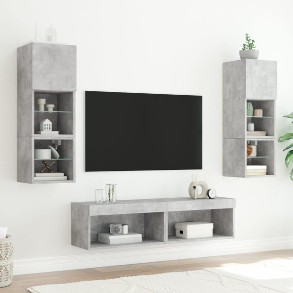 Muebles TV pared con LED 6 pzas madera ingeniería gris hormigón M 3