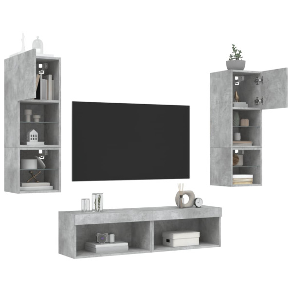 Muebles TV pared con LED 6 pzas madera ingeniería gris hormigón M 4