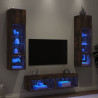 Muebles TV pared con LED 6 pzas madera ingeniería roble ahumado 1