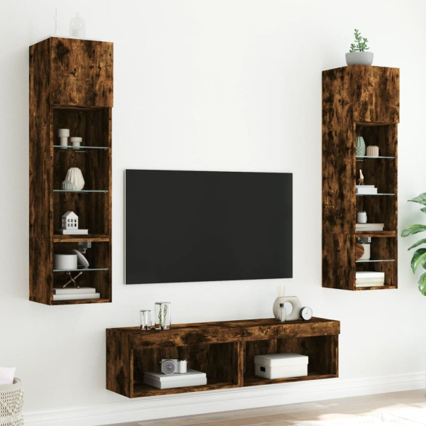 Muebles TV pared con LED 6 pzas madera ingeniería roble ahumado M 3