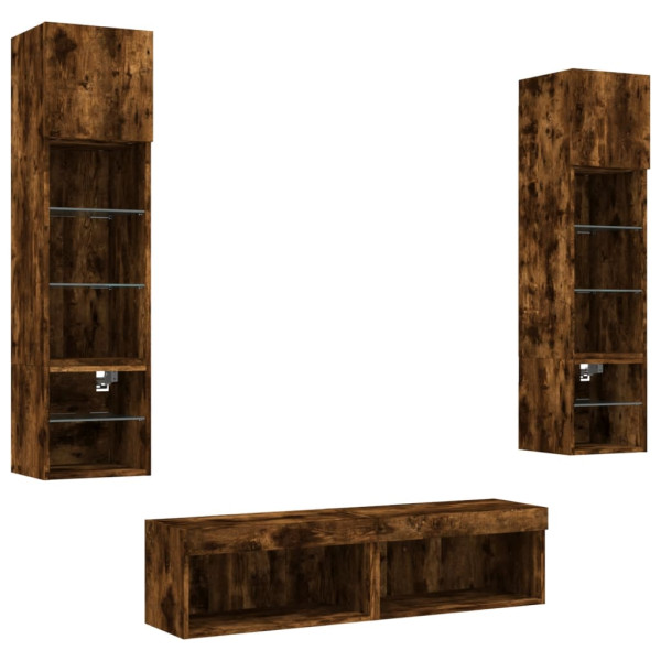 Muebles TV pared con LED 6 pzas madera ingeniería roble ahumado M 5