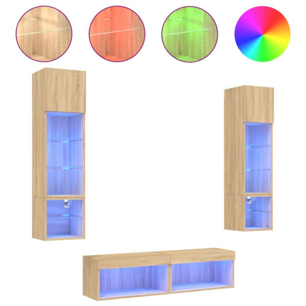 Muebles TV pared con LED 6 pzas madera ingeniería roble Sonoma M 2