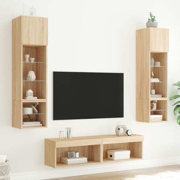 Muebles TV pared con LED 6 pzas madera ingeniería roble Sonoma M 3