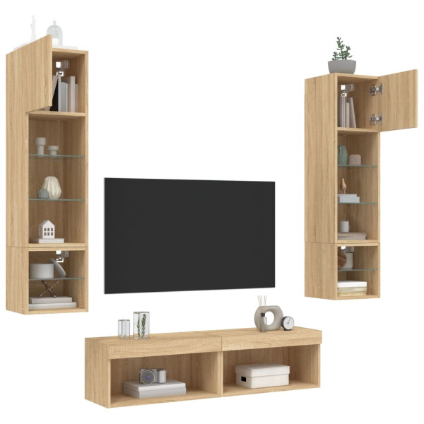 Muebles TV pared con LED 6 pzas madera ingeniería roble Sonoma M 4