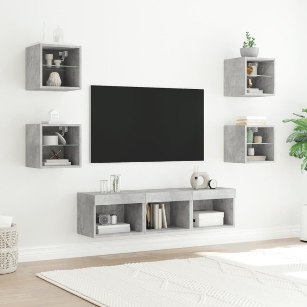 Muebles TV pared con LED 7 pzas madera ingeniería gris hormigón M 3