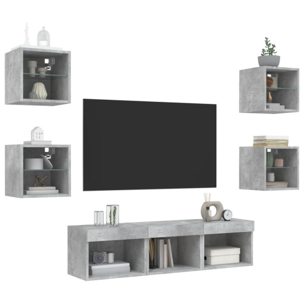 Muebles TV pared con LED 7 pzas madera ingeniería gris hormigón M 4