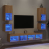 Muebles TV pared con LED 8 pzas madera ingeniería roble Sonoma 1