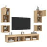 Muebles TV pared con LED 8 pzas madera ingeniería roble Sonoma 4