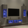 Muebles TV pared con LED 5 pzas madera ingeniería gris Sonoma 1