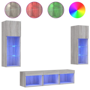 Muebles TV pared con LED 5 pzas madera ingeniería gris Sonoma H