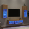 Muebles TV pared con LED 5 pzas madera ingeniería roble Sonoma 1