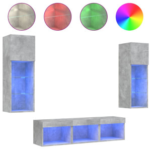 Muebles TV pared con LED 5 pzas madera ingeniería gris hormigón H
