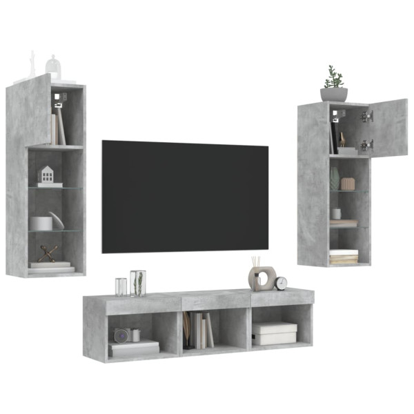 Muebles TV pared con LED 5 pzas madera ingeniería gris hormigón M 4