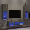 Muebles TV pared con LED 5 pzas madera ingeniería gris Sonoma 1