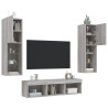 Muebles TV pared con LED 5 pzas madera ingeniería gris Sonoma 4