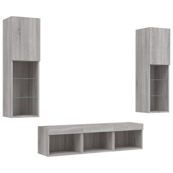 Muebles TV pared con LED 5 pzas madera ingeniería gris Sonoma M 5