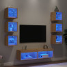 Móveis de TV de parede com LED 8 pzas madeira engenharia carvalho Sonoma 1