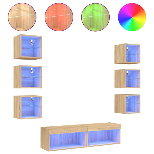 Muebles TV pared con LED 8 pzas madera ingeniería roble Sonoma M 2