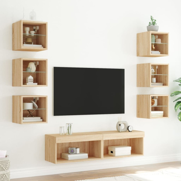 Muebles TV pared con LED 8 pzas madera ingeniería roble Sonoma M 3