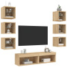 Muebles TV pared con LED 8 pzas madera ingeniería roble Sonoma 4