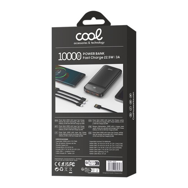 Batería Externa Universal Power Bank 10.000 mAh Carga Rápida 22.5W (3 cables) Negro M 6