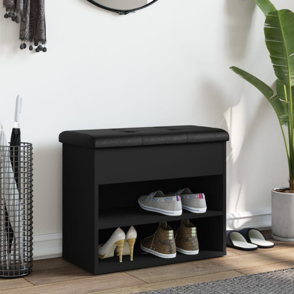 Banco zapatero madera de ingeniería negro 62x32x50 cm M 3