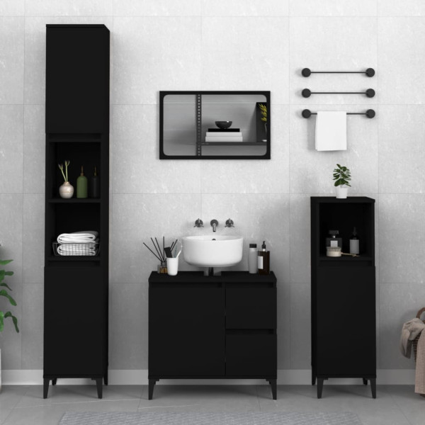 Armario de baño madera contrachapada negro 30x30x190 cm D