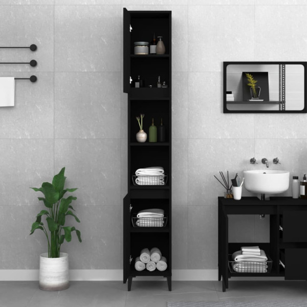 Armario de baño madera contrachapada negro 30x30x190 cm M 3