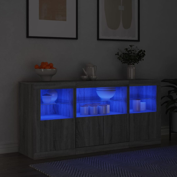 Aparador con luces LED gris Sonoma 142.5x37x67 cm D