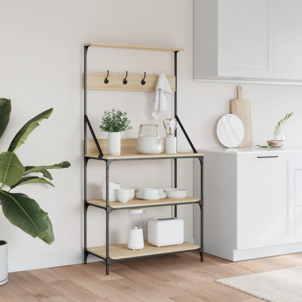 Estantería cocina con ganchos 4 niveles madera ingeniería roble M 3