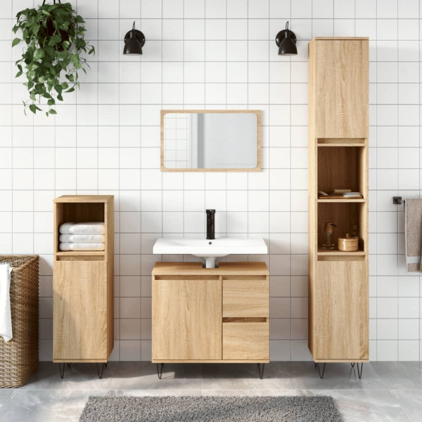 Armario de baño madera contrachapada roble Sonoma 65x33x60 cm D