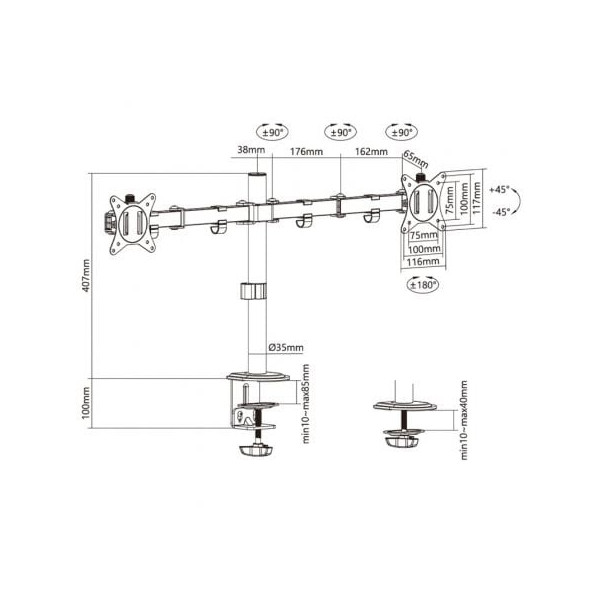 Suporte para 2 monitores e TV AISENS DT32TSR-149 preto M 4