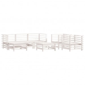 7 pcs conjunto lounge de jardim pinho maciço branco H