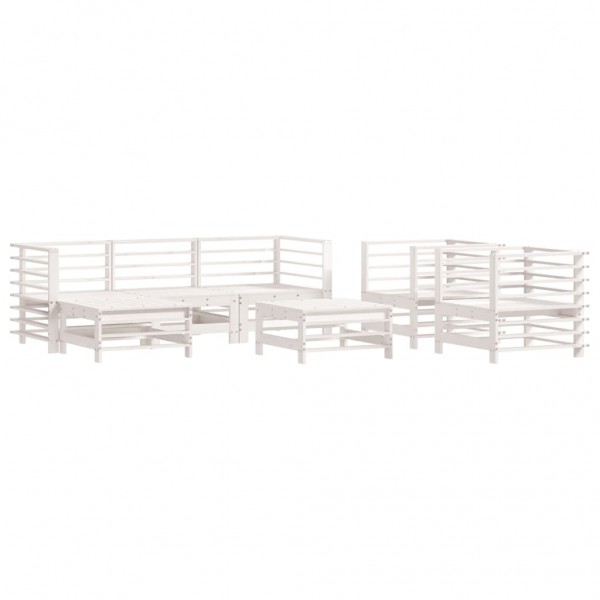 7 pcs conjunto lounge de jardim pinho maciço branco M 2