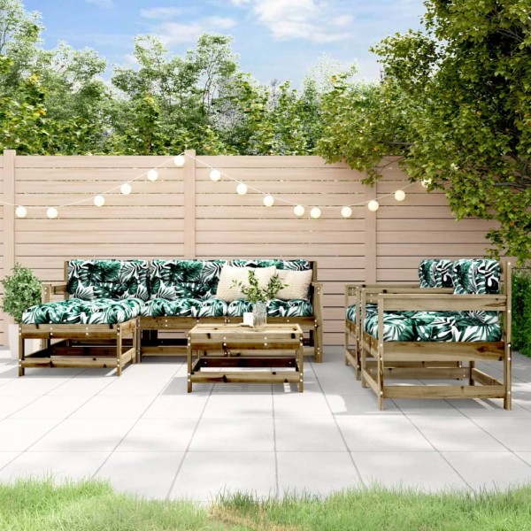 7 pcs conjunto lounge de jardim madeira de pinho impregnada D
