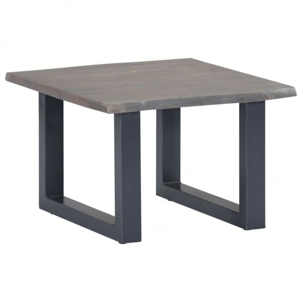 Mesa de centro borde natural de acacia maciza gris 60x60x40 cm D