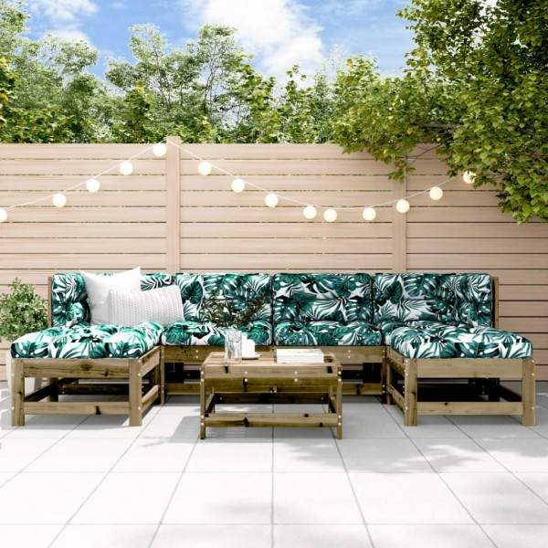 7 pcs conjunto lounge de jardim madeira de pinho impregnada D