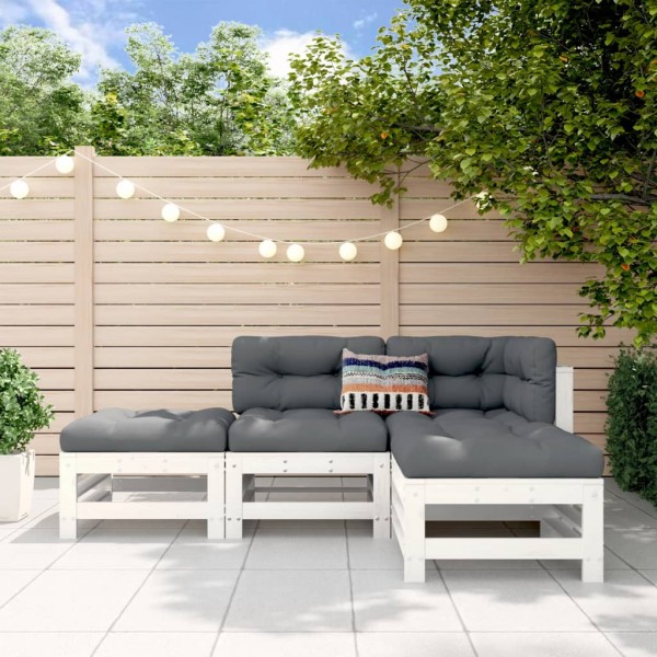 4 pcs conjunto lounge de jardim madeira de pinho maciça branco D