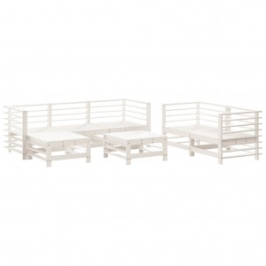 7 pcs conjunto lounge de jardim pinho maciço branco H